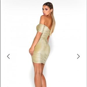 Portia & Scarlett Gold Off Shoulder Corset Ruched Mini Dress NWOT Dress sz 10
